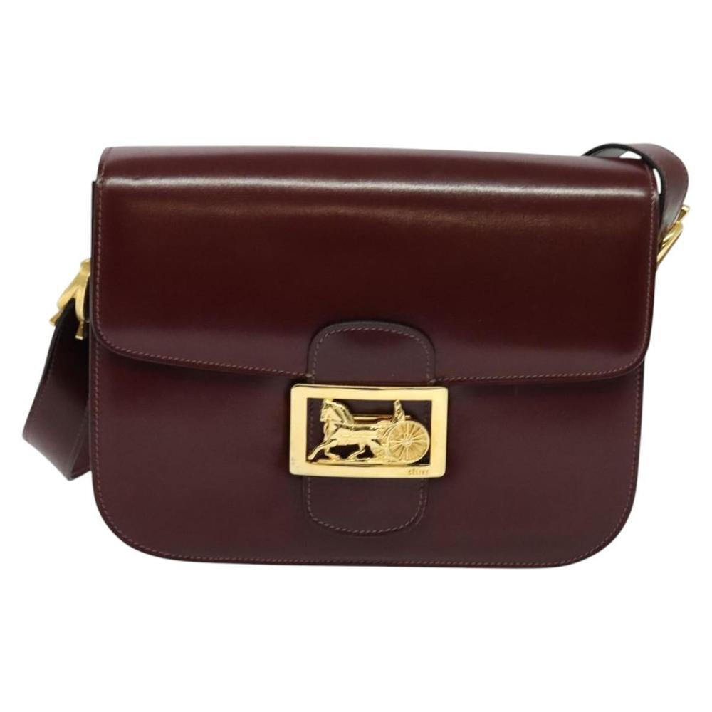 CELINE Horse Carriage Shoulder Bag Leather Bordeaux Gold Auth yk18928 - Picture 13 of 16
